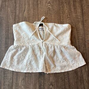 Princess Polly white embroided strapless peplum top